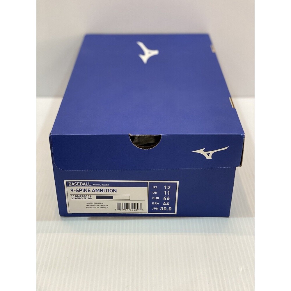 MIZUNO MENS CLEAT BASEBALL SHOE US 12 9-SPIKE AMBITION NAVY BLUE WHITE NEW NWT
